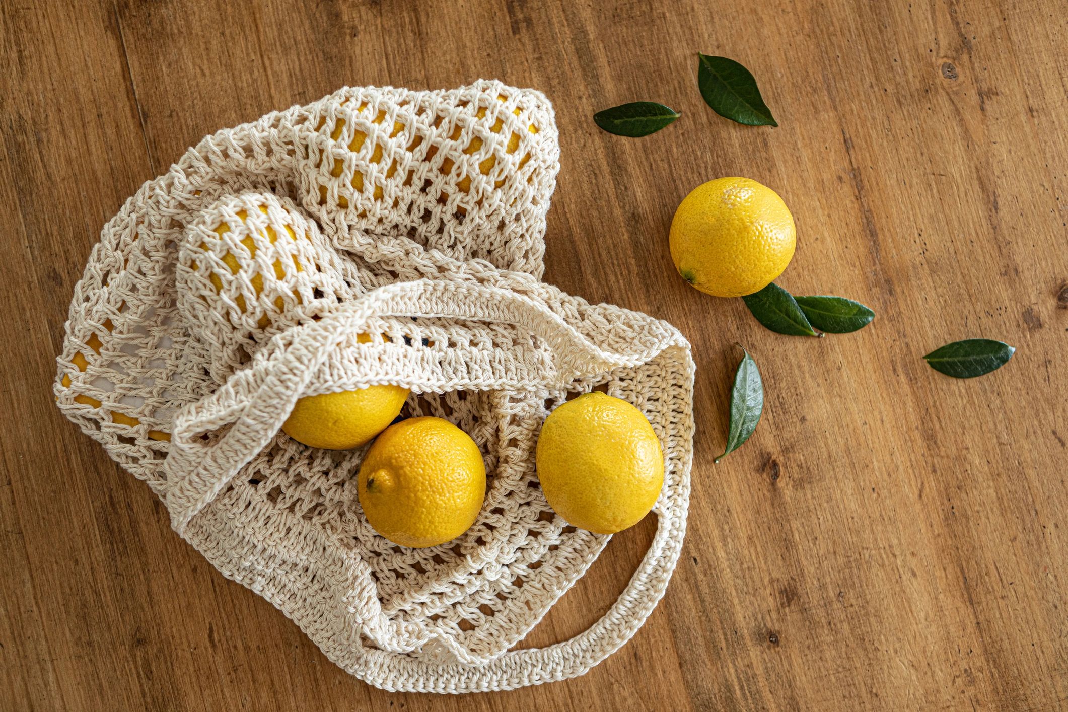 Crochet bag styled with lemons