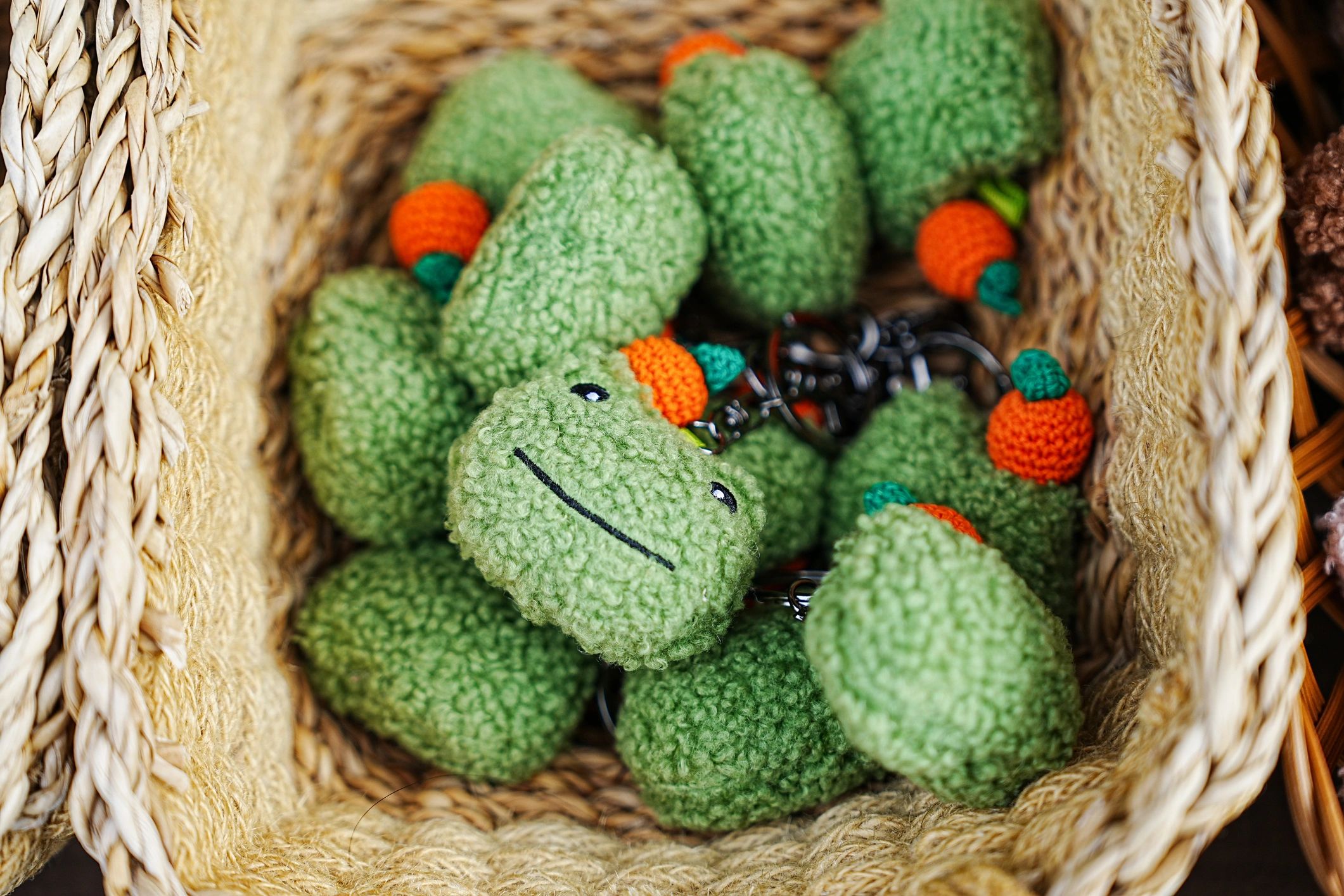 Crocheted frog keychain style piece