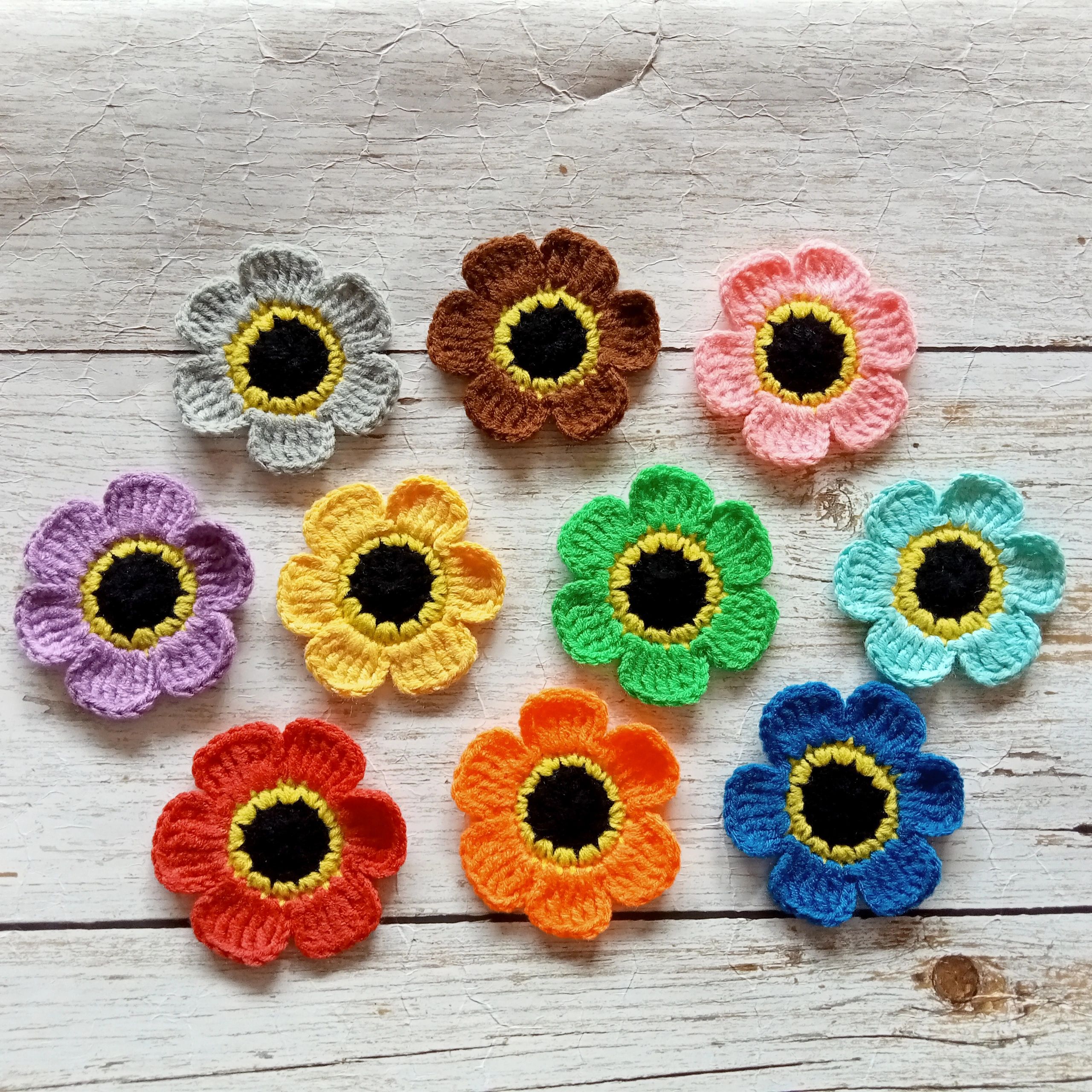Assorted handmade crochet flowers