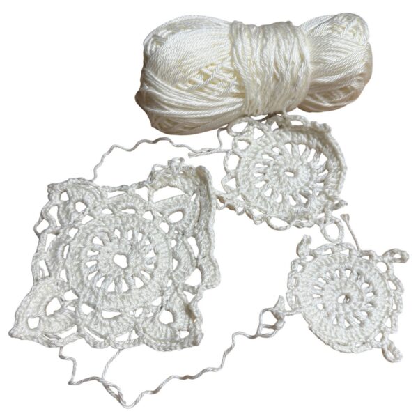 Crochet Lace Squares With Yarn Isolated
