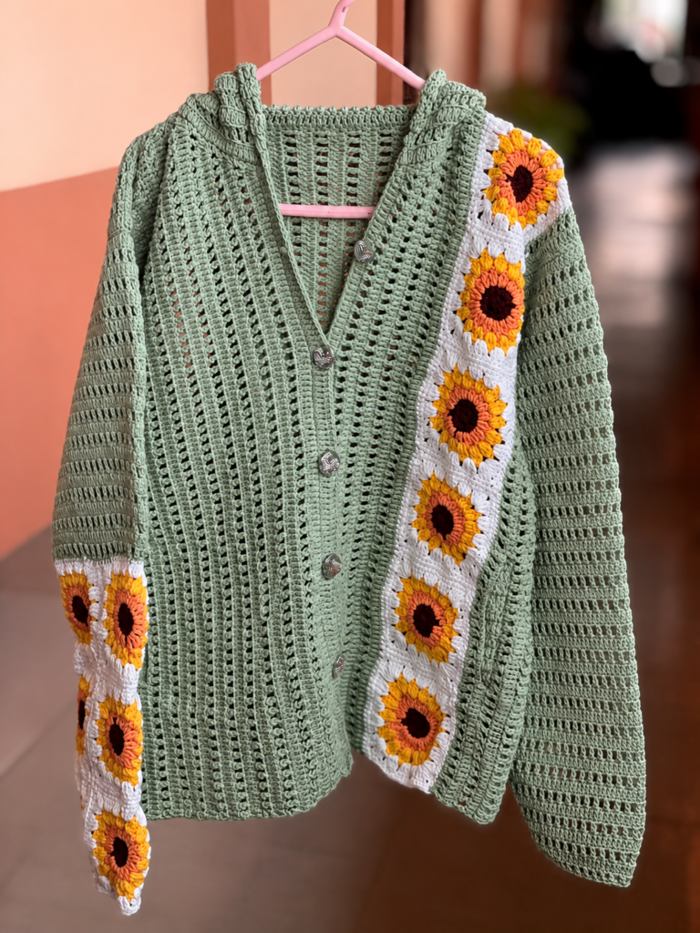 crochet sweater for winter and warm feeling, good best quality made by kimistore sunflower sweater stylish and gen z wearable 